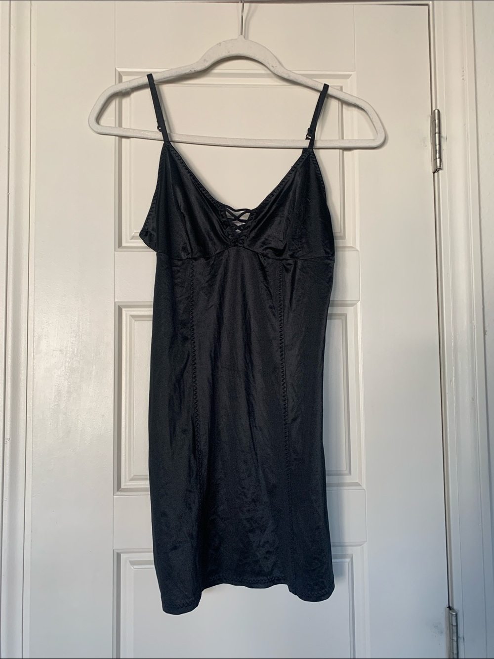 Victoria's Secret Black Satin Lace-Up Slip Small